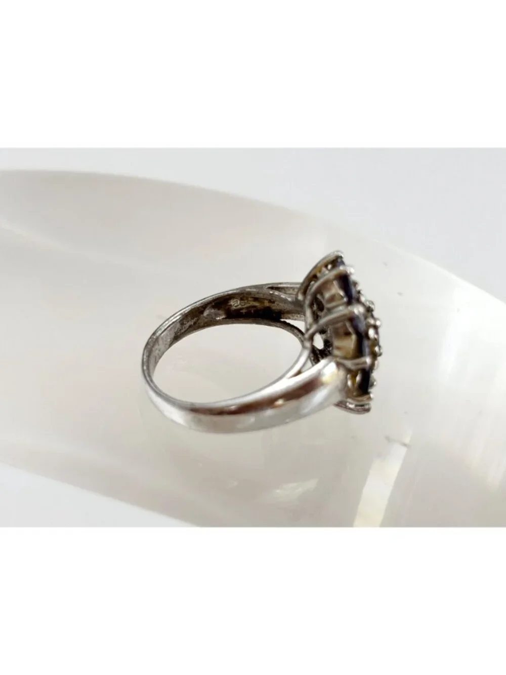 Tanzanite Cluster Gemstone Tapered Shank Sterling Silver 925 Vintage Ring - sz 7